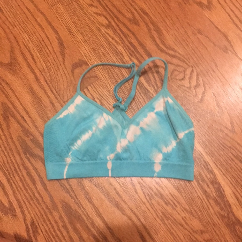 Blue and white sports bra